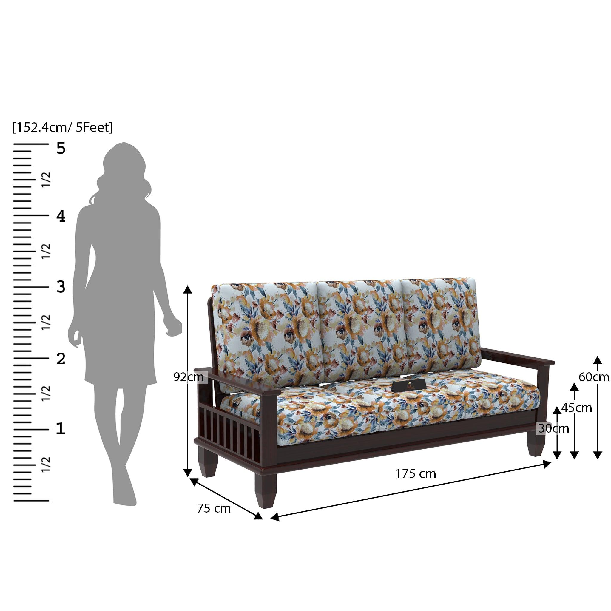 Wooden Teak Wood 5 Seater Sofa Set with Side Magazine Storage (3+1+1 And Coffee Table, Walnut Finish) - WoodenTwist