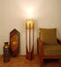Solitaire Wooden Floor Lamp with Brown Base and White Fabric Lampshade - WoodenTwist