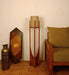 Solitaire Wooden Floor Lamp with Brown Base and White Fabric Lampshade - WoodenTwist