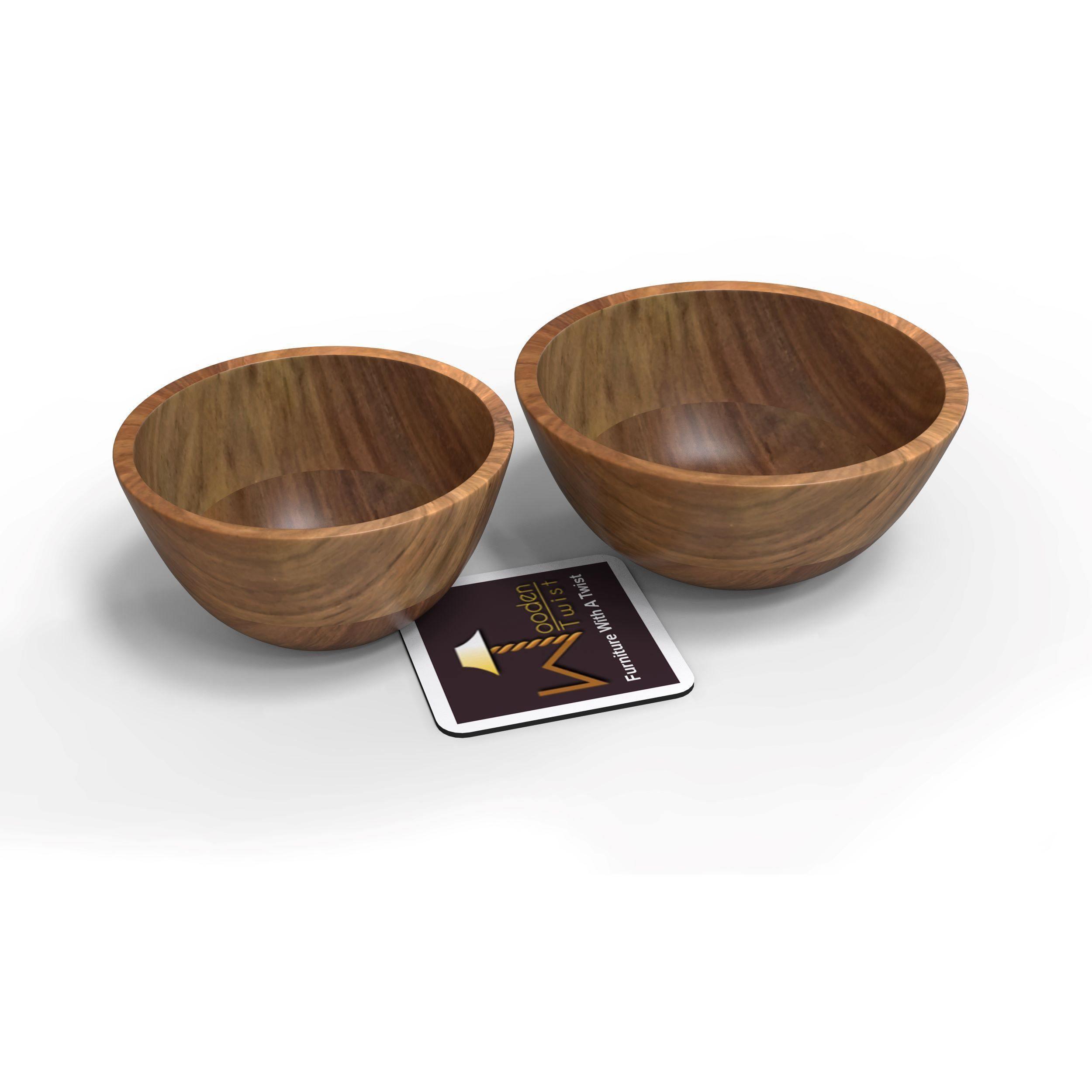 Elegant Acacia Wood Salad Bowls Set of 2 - Angle View