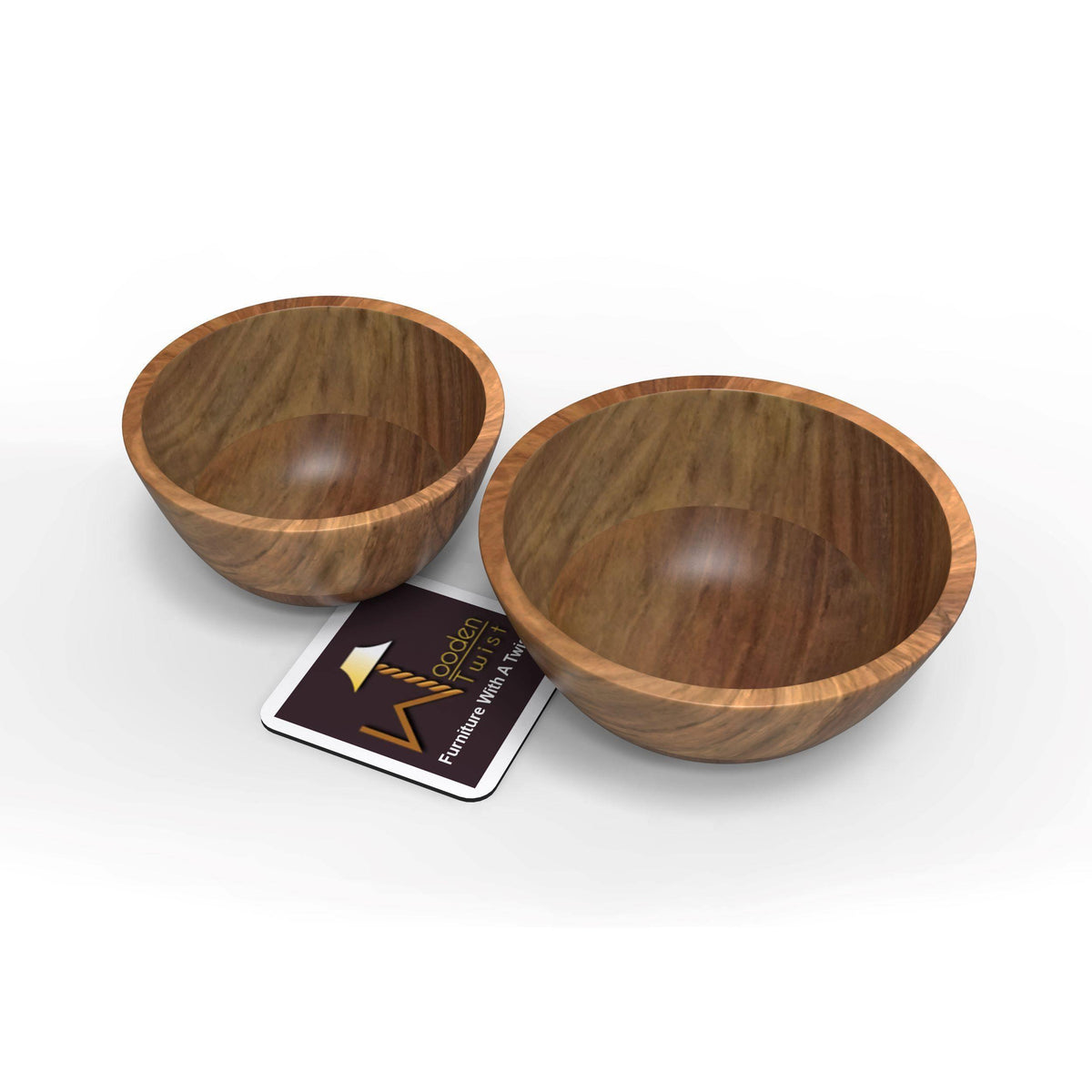 Elegant Acacia Wood Salad Bowls Set of 2 - Top View