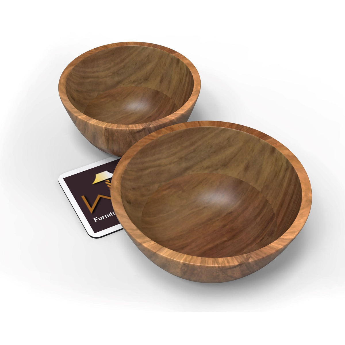Elegant Acacia Wood Salad Bowls Set of 2 - Close-up View