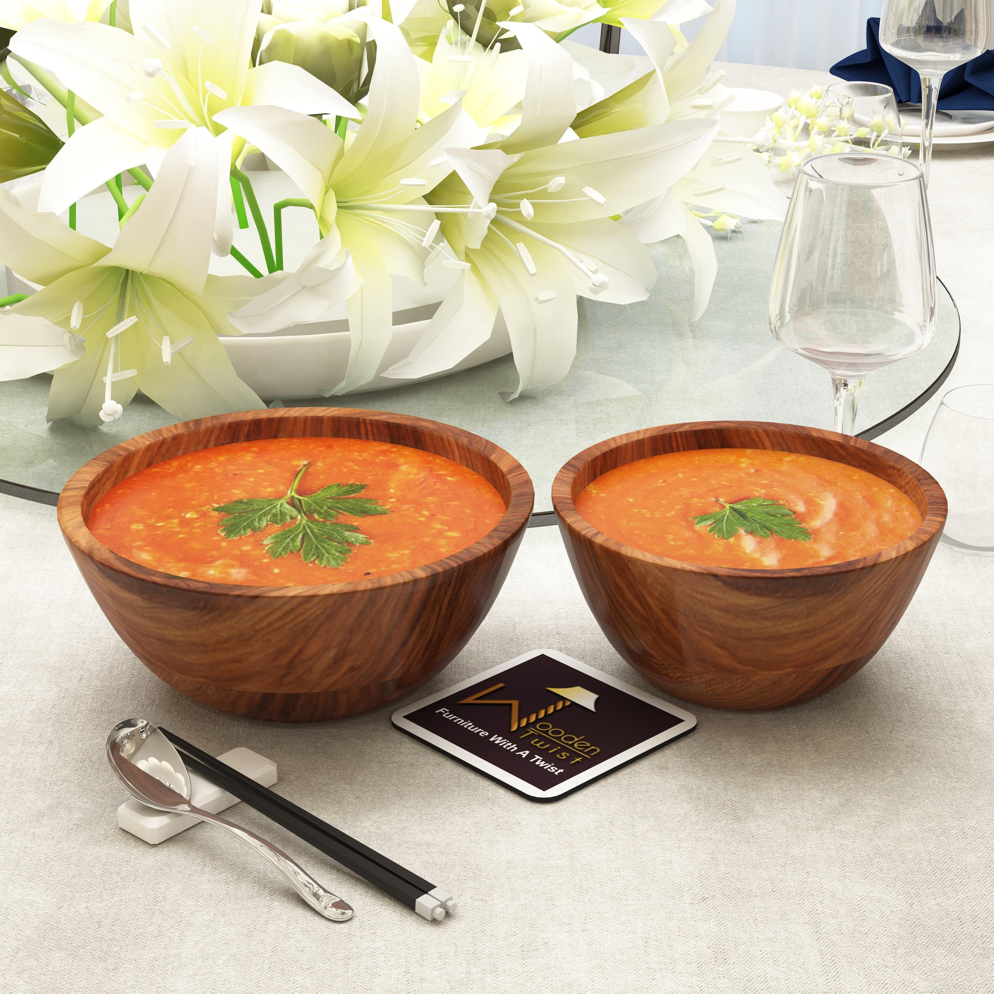 Elegant Acacia Wood Salad Bowls Set of 2 - Lifestyle View