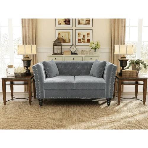 Square Arm Loveseat 2 Seater Sofa (Walnut Legs) - WoodenTwist
