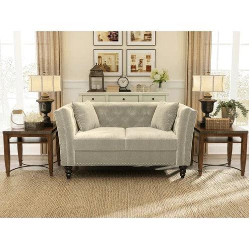 Square Arm Loveseat 2 Seater Sofa (Walnut Legs) - WoodenTwist