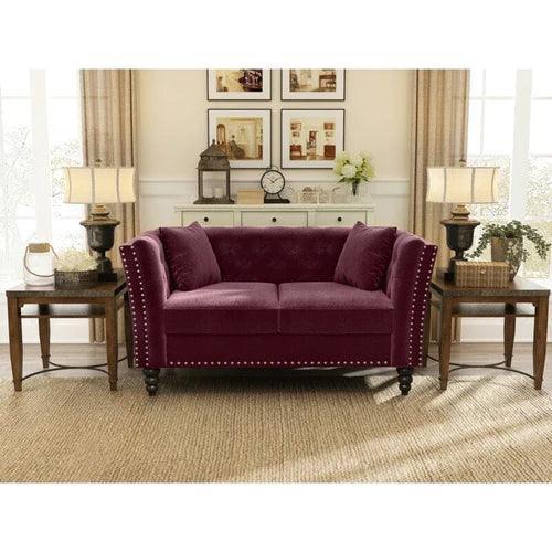 Square Arm Loveseat 2 Seater Sofa (Walnut Legs) - WoodenTwist