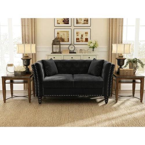 Square Arm Loveseat 2 Seater Sofa (Walnut Legs) - WoodenTwist