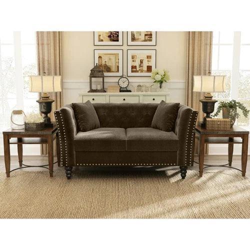 Square Arm Loveseat 2 Seater Sofa (Walnut Legs) - WoodenTwist