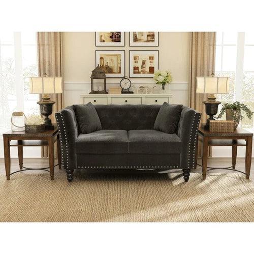Square Arm Loveseat 2 Seater Sofa (Walnut Legs) - WoodenTwist
