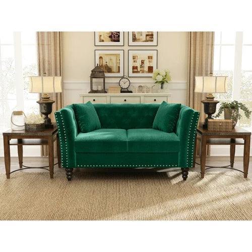 Square Arm Loveseat 2 Seater Sofa (Walnut Legs) - WoodenTwist
