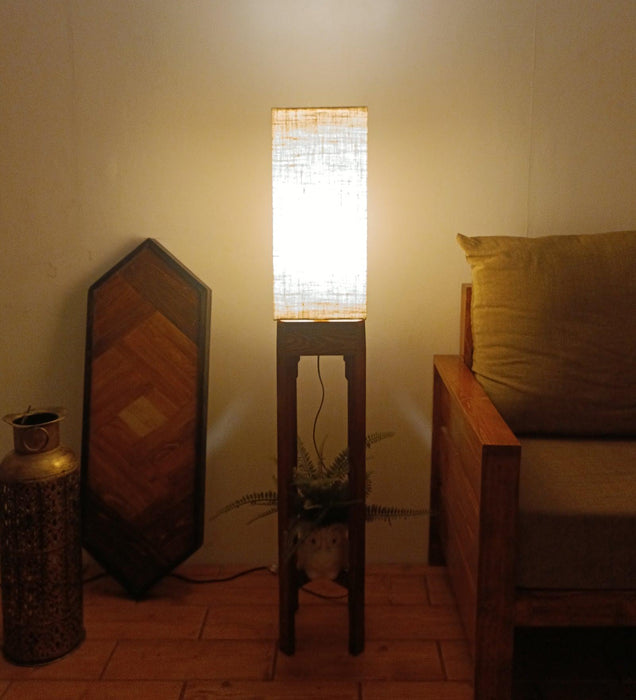 Sputnik Jute Cotton Shade Floor Lamp with Brown Base - WoodenTwist