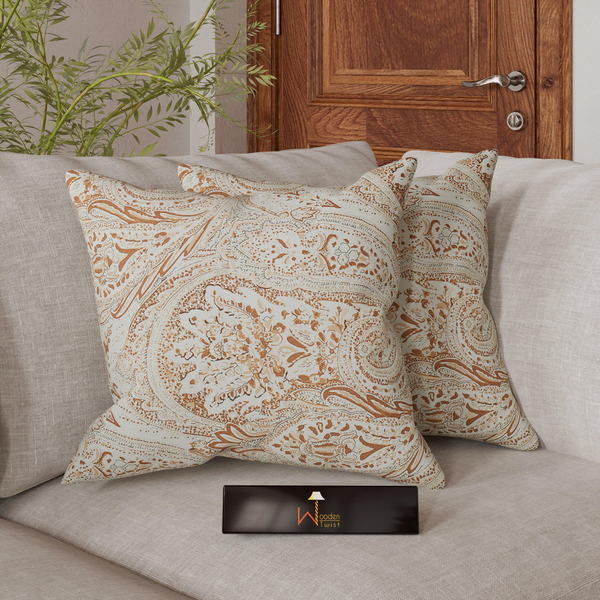 Reposa Beige Floral Velvet Cushion Cover