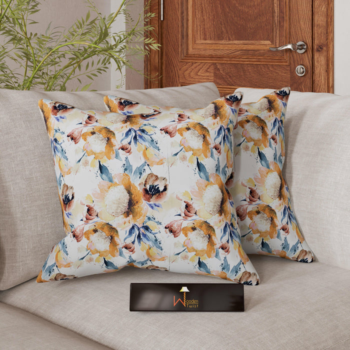 Fabrahome Square Reposa Floral Print Velvet Fabric Cushion Cover - WoodenTwist
