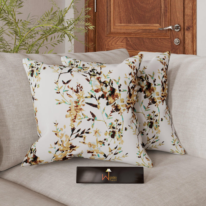 Fabrahome Gardenia Natural Velvet Fabric Cushion Cover - WoodenTwist