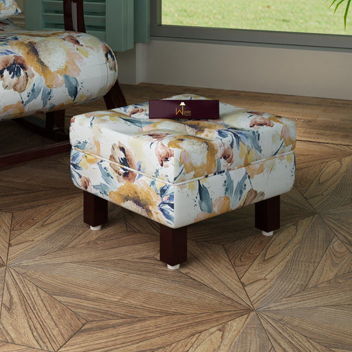 Reposa Floral Print Wooden Cushioned Footrest Stool (Walnut Legs) - WoodenTwist