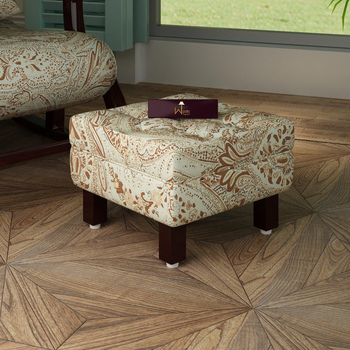Beige & Brown Floral Footrest Stool