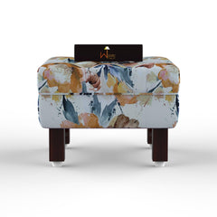 Reposa Floral Print Wooden Cushioned Footrest Stool (Walnut Legs) - WoodenTwist