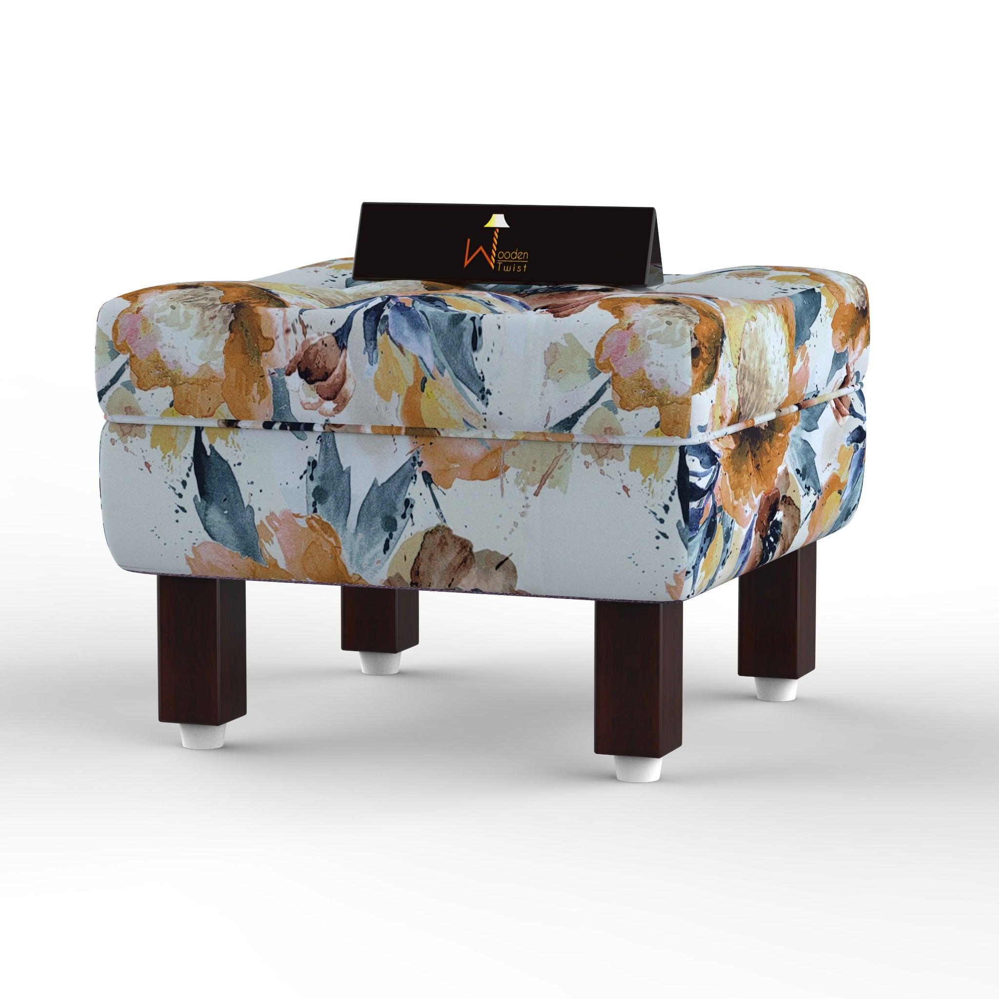 Reposa Floral Print Wooden Cushioned Footrest Stool (Walnut Legs) - WoodenTwist