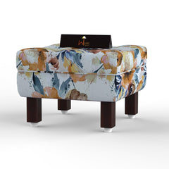 Reposa Floral Print Wooden Cushioned Footrest Stool (Walnut Legs) - WoodenTwist