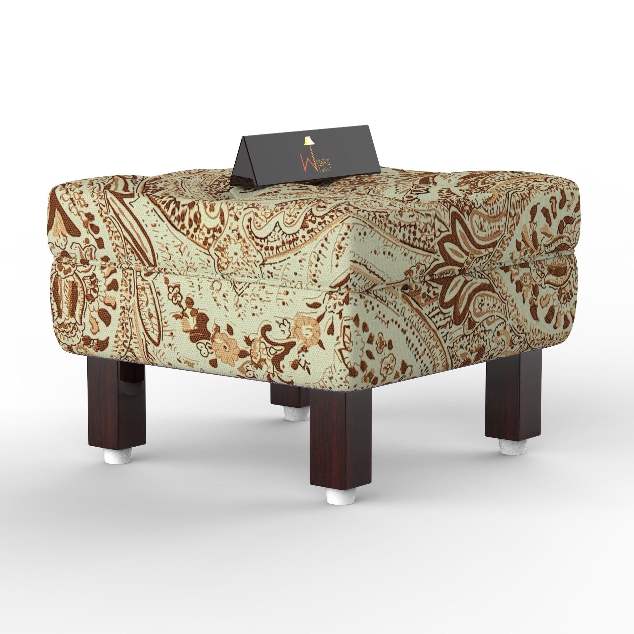 Reposa Floral Print Wooden Cushioned Footrest Stool (Walnut Legs) - WoodenTwist