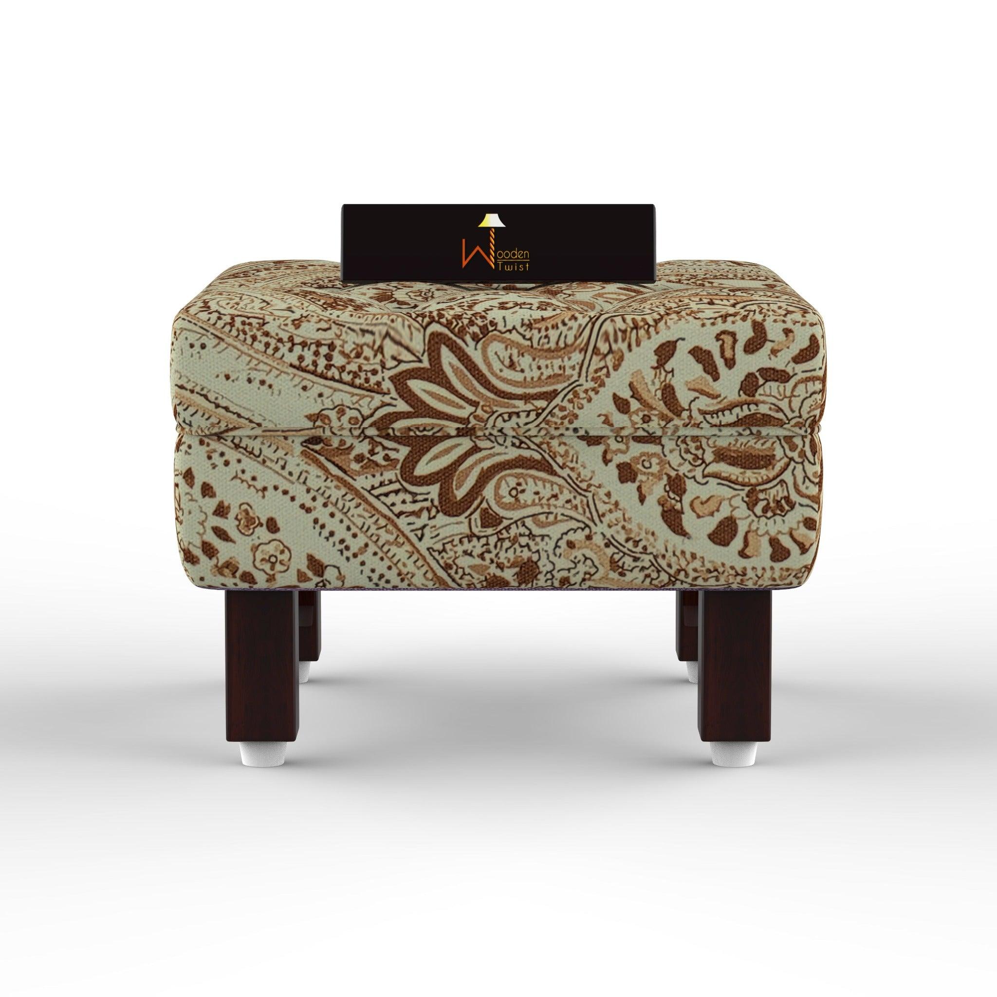 Reposa Floral Print Wooden Cushioned Footrest Stool (Walnut Legs) - WoodenTwist