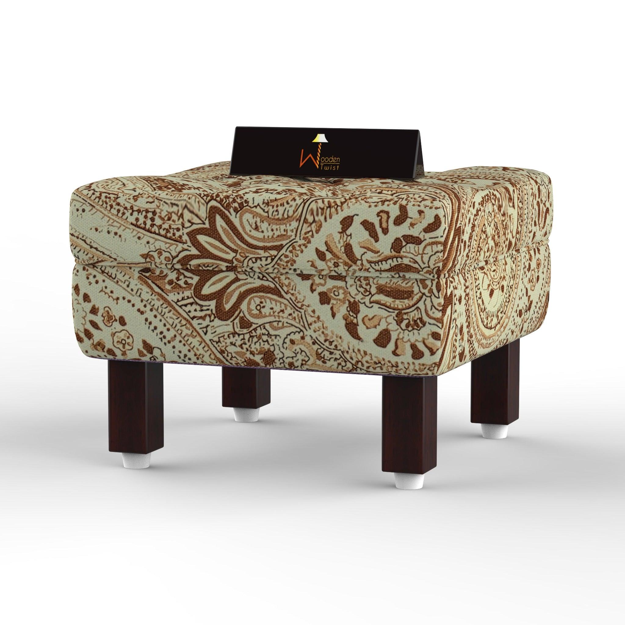 Reposa Floral Print Wooden Cushioned Footrest Stool (Walnut Legs) - WoodenTwist