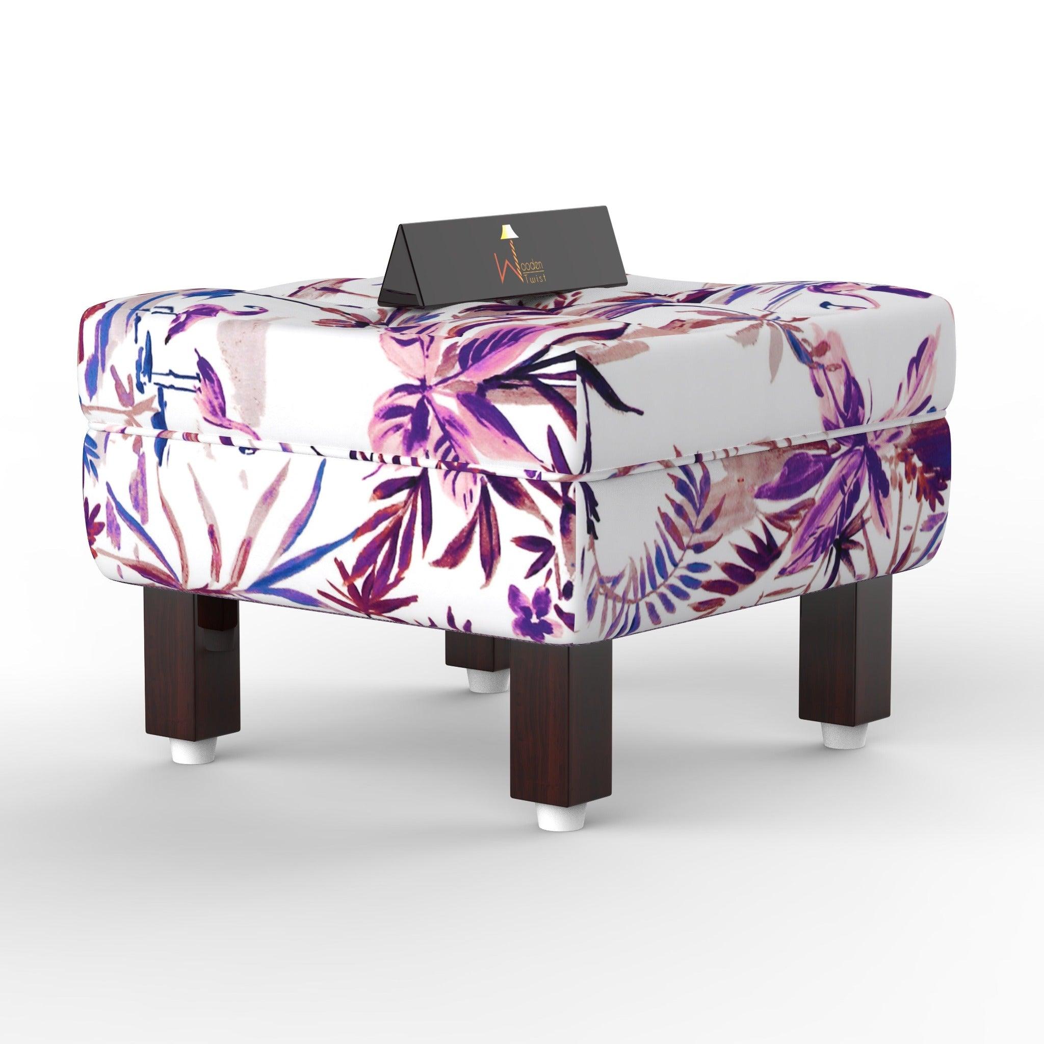 Reposa Floral Print Wooden Cushioned Footrest Stool (Walnut Legs) - WoodenTwist