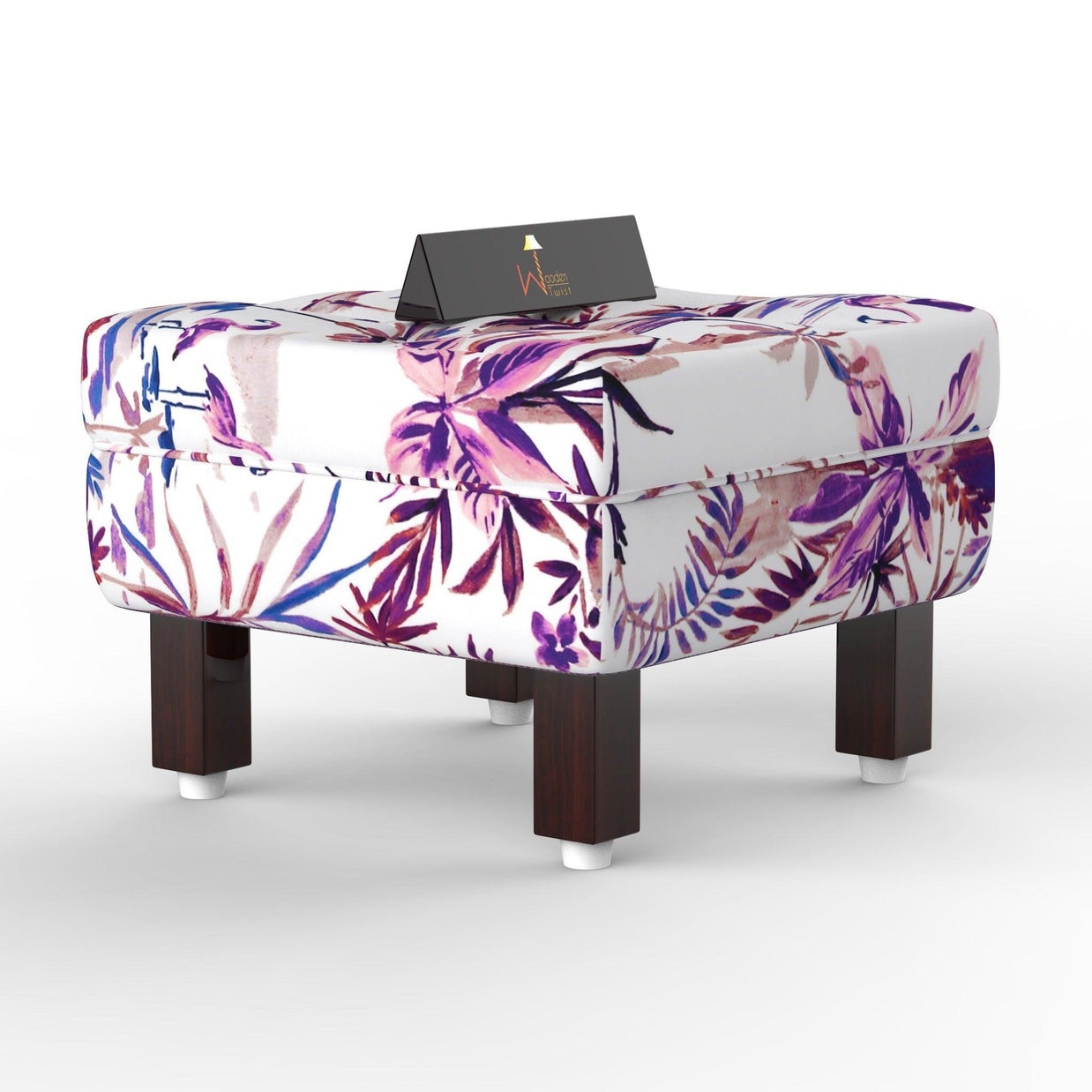 Reposa Floral Print Wooden Cushioned Footrest Stool (Walnut Legs) - WoodenTwist