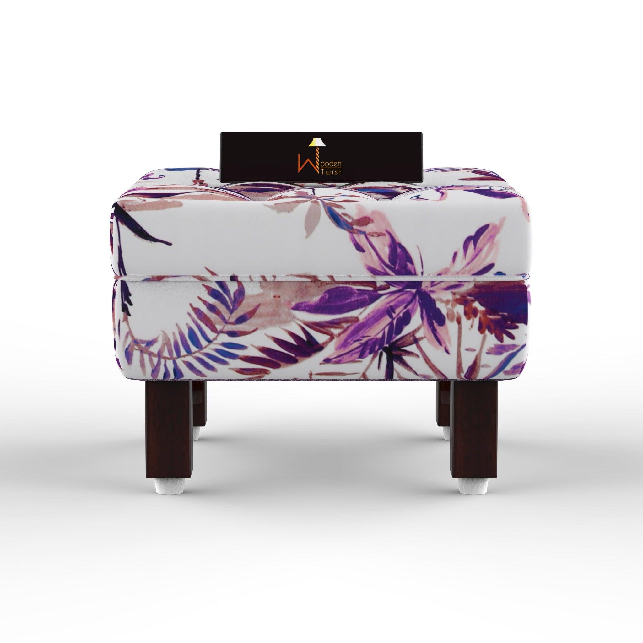 Reposa Floral Print Wooden Cushioned Footrest Stool (Walnut Legs) - WoodenTwist