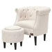 Wide Tufted Chesterfield Arm Chair with Ottoman Footrest (Walnut Legs) - WoodenTwist