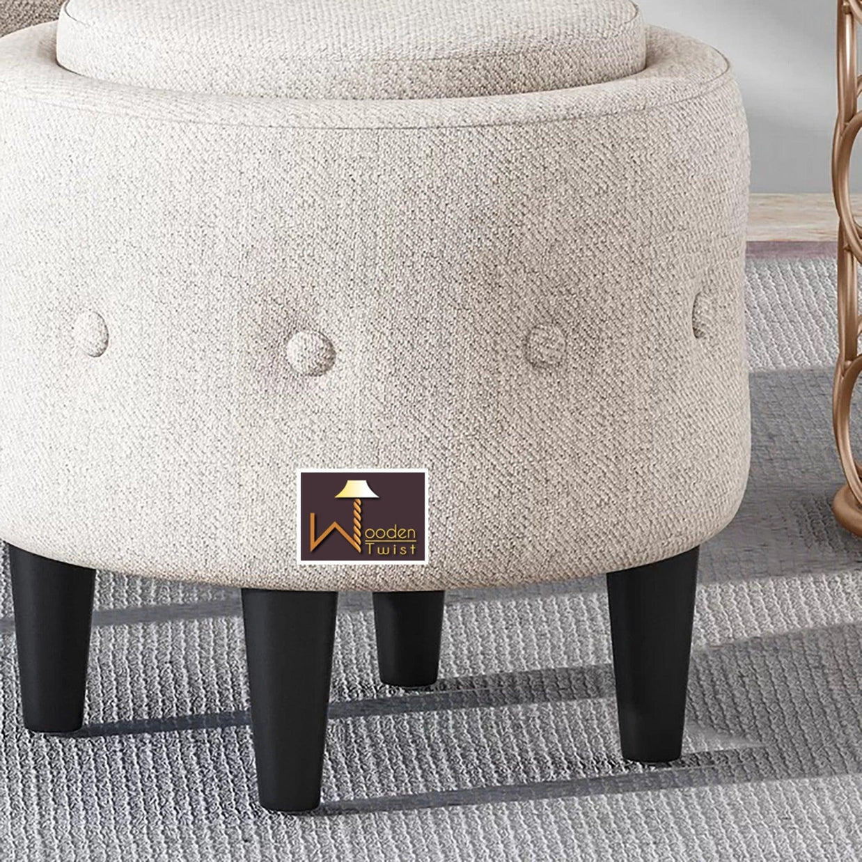 Wide Tufted Chesterfield Arm Chair with Ottoman Footrest (Walnut Legs) - WoodenTwist