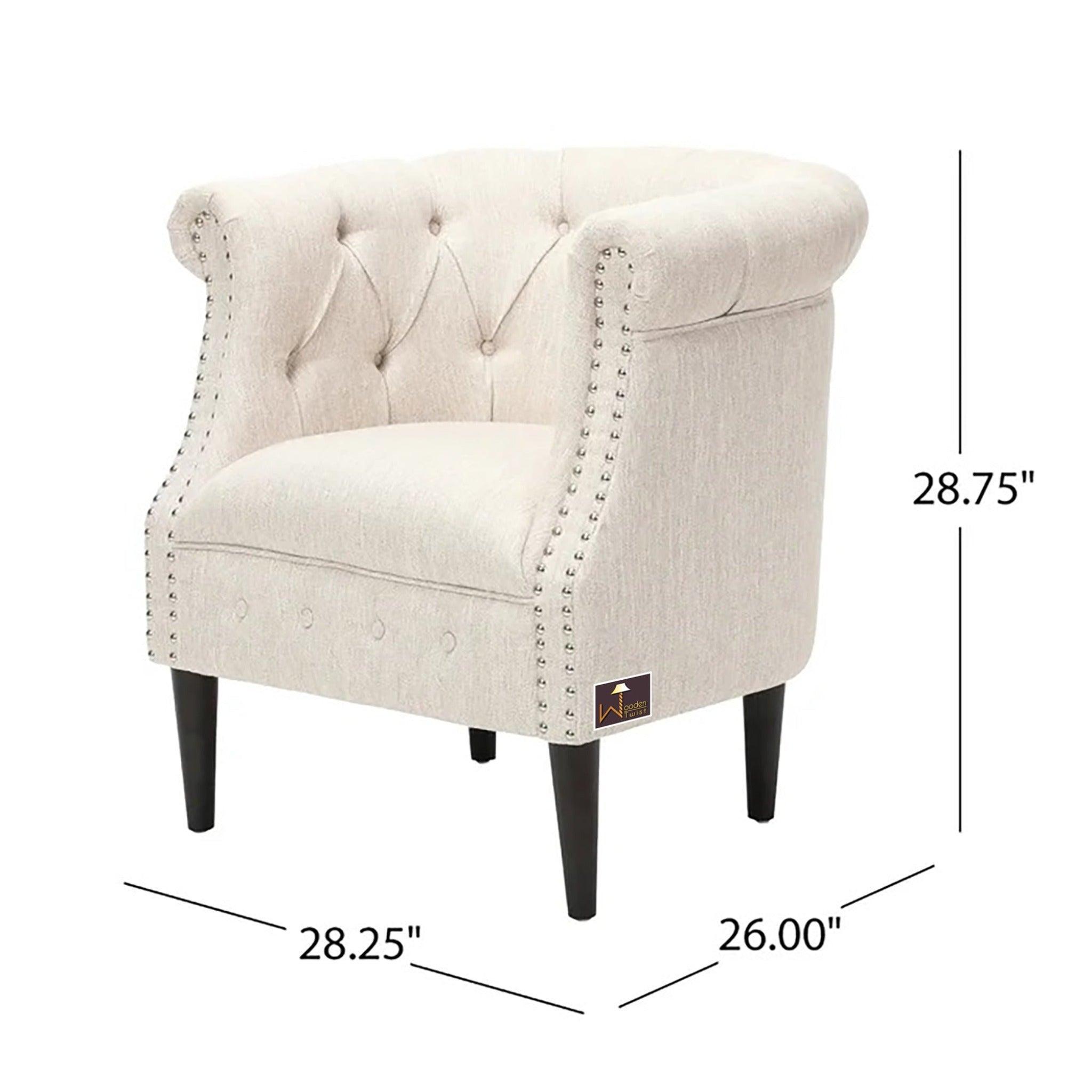 Wide Tufted Chesterfield Arm Chair with Ottoman Footrest (Walnut Legs) - WoodenTwist