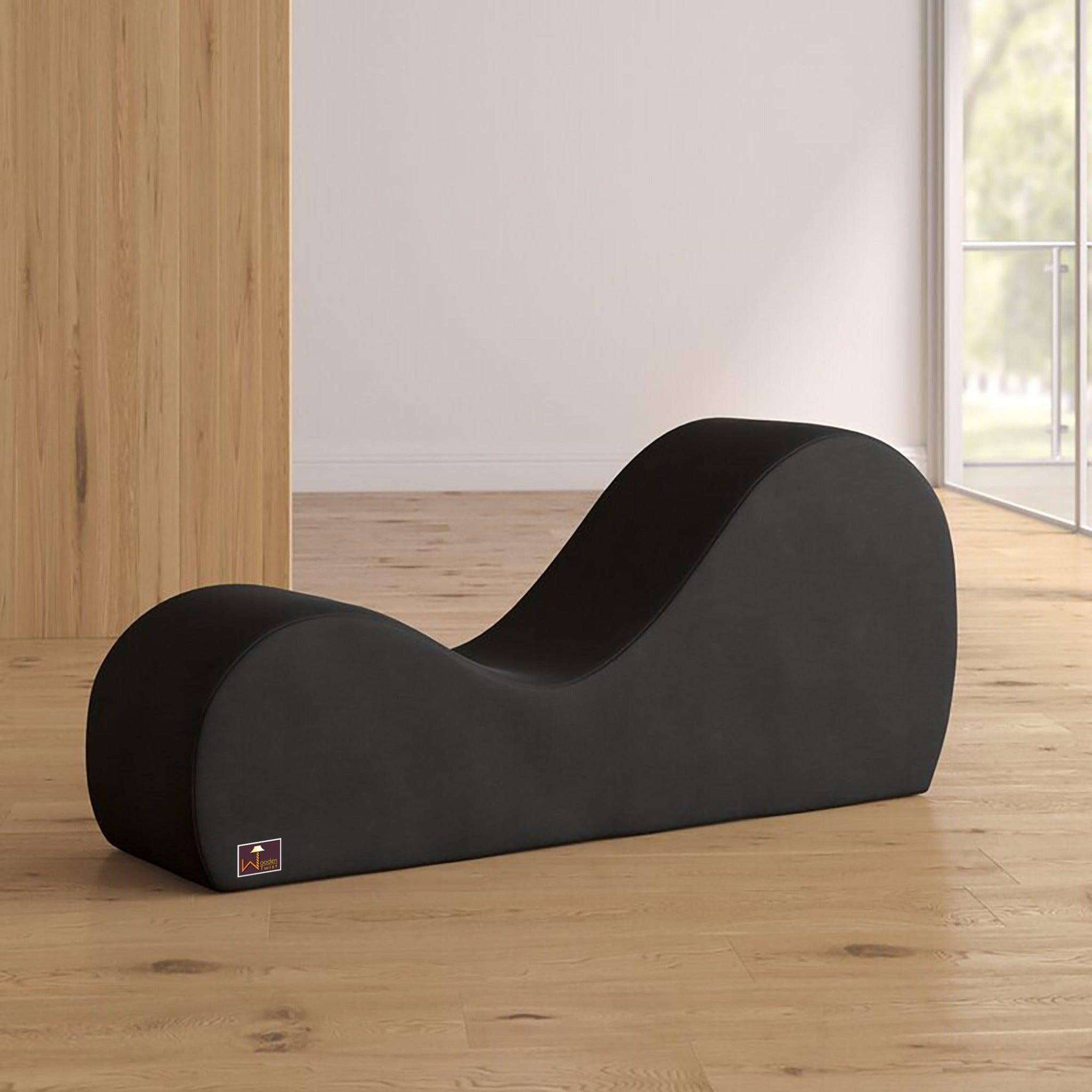 Wooden Armless Modern Chaise Lounge (Black Polyester) - WoodenTwist