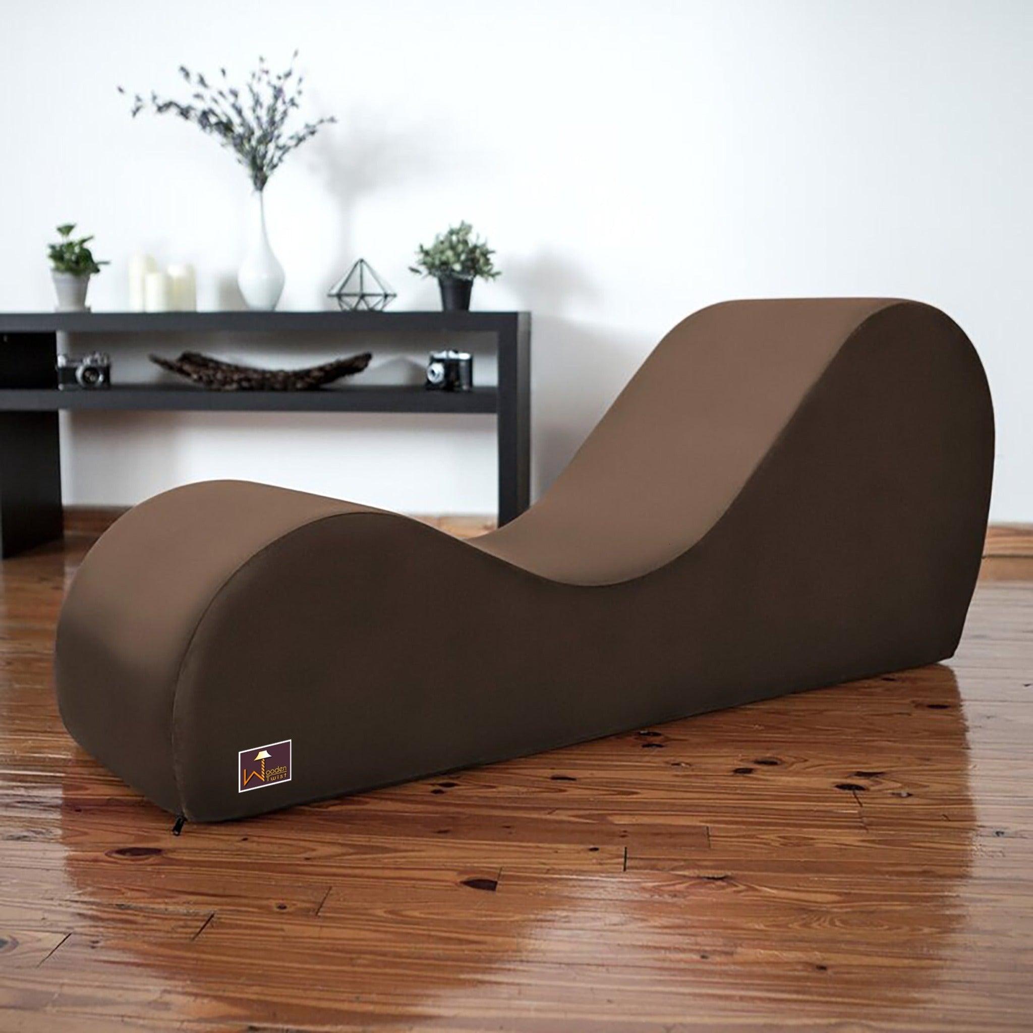 Wooden Armless Modern Chaise Lounge (Brown Polyester) - WoodenTwist