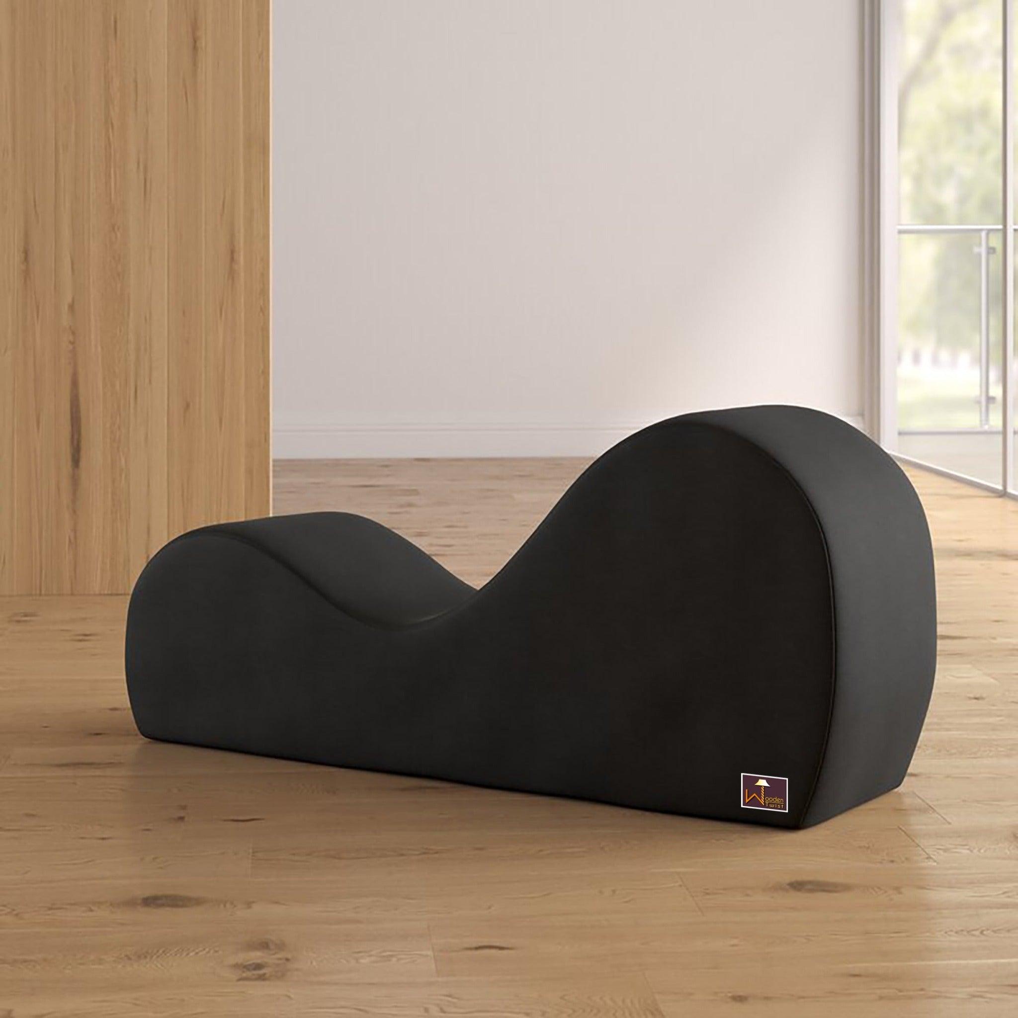 Wooden Armless Modern Chaise Lounge (Black Polyester) - WoodenTwist