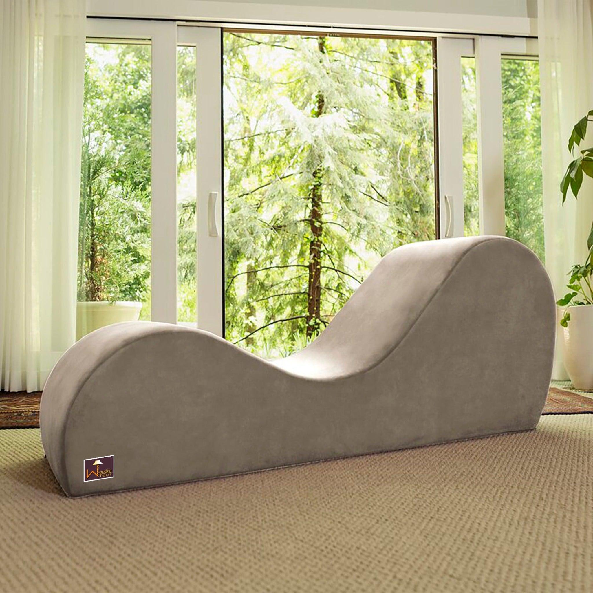 Wooden Armless Modern Chaise Lounge (Beige ) - WoodenTwist