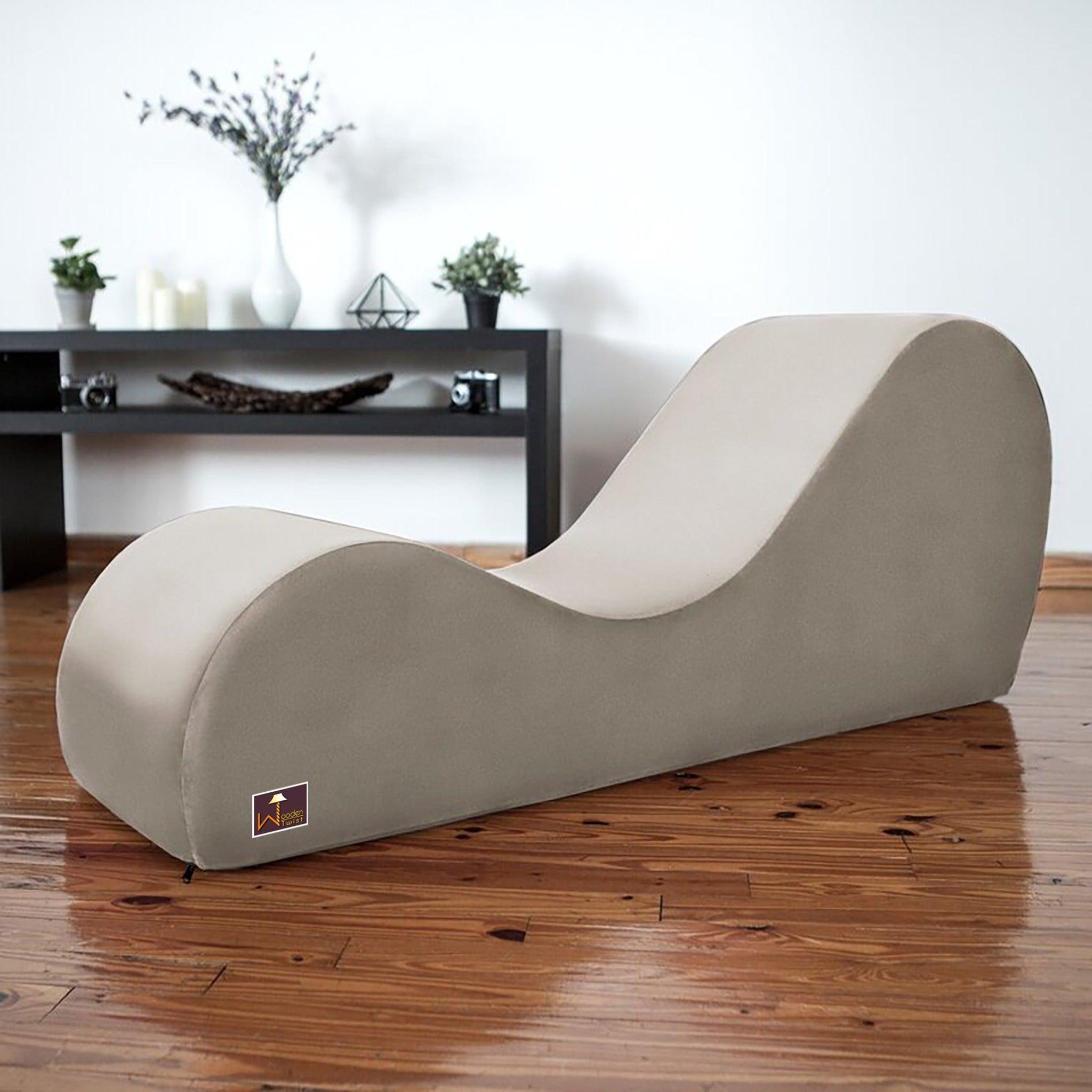 Wooden Armless Modern Chaise Lounge (Beige ) - WoodenTwist