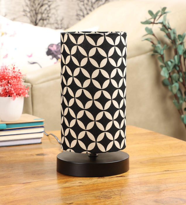 Geometric Black & White Print Shade Table Lamp With Metal Base Bed Switch Included And Bulb Not Included - WoodenTwist