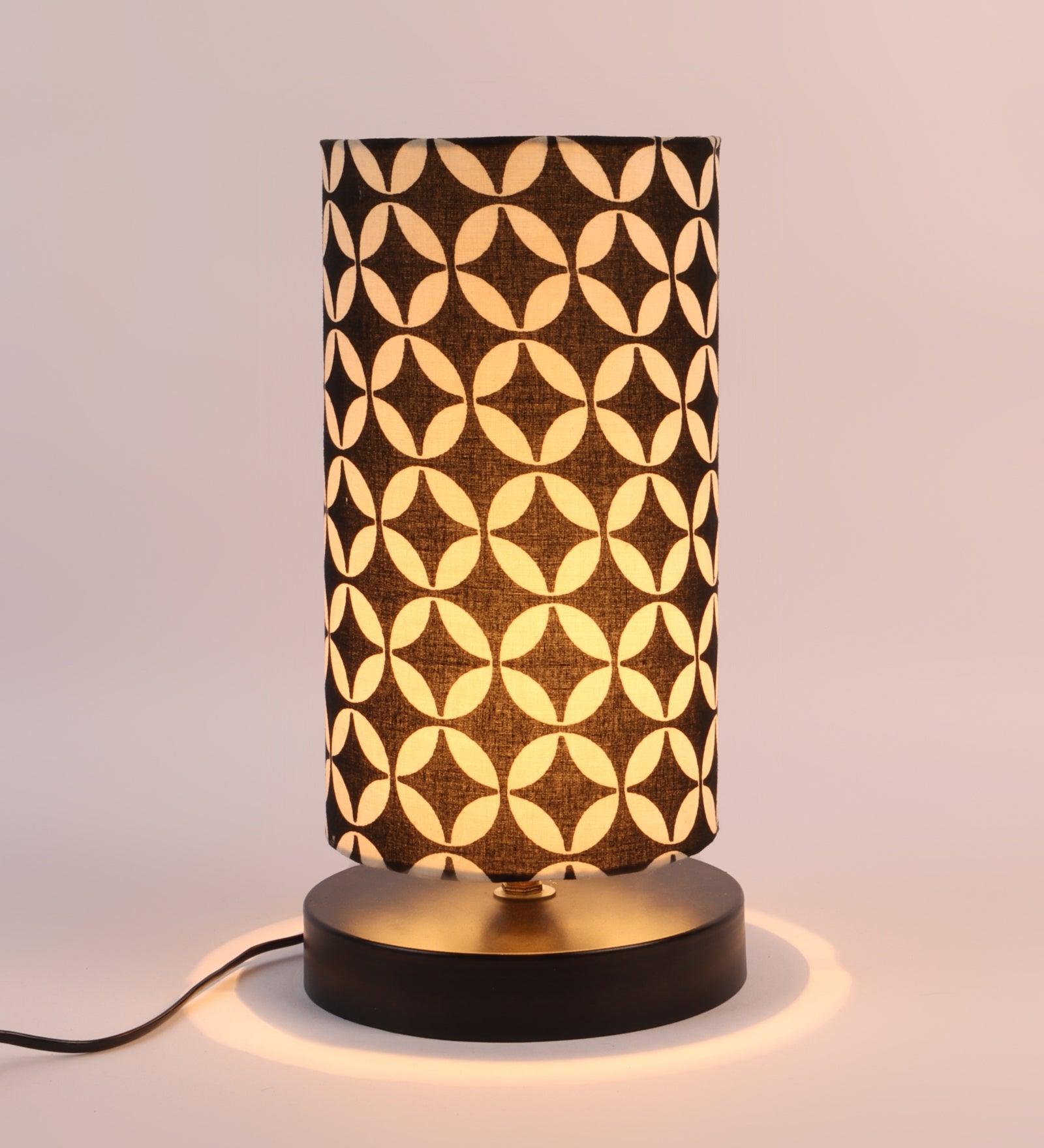 Geometric Black & White Print Shade Table Lamp With Metal Base Bed Switch Included And Bulb Not Included - WoodenTwist