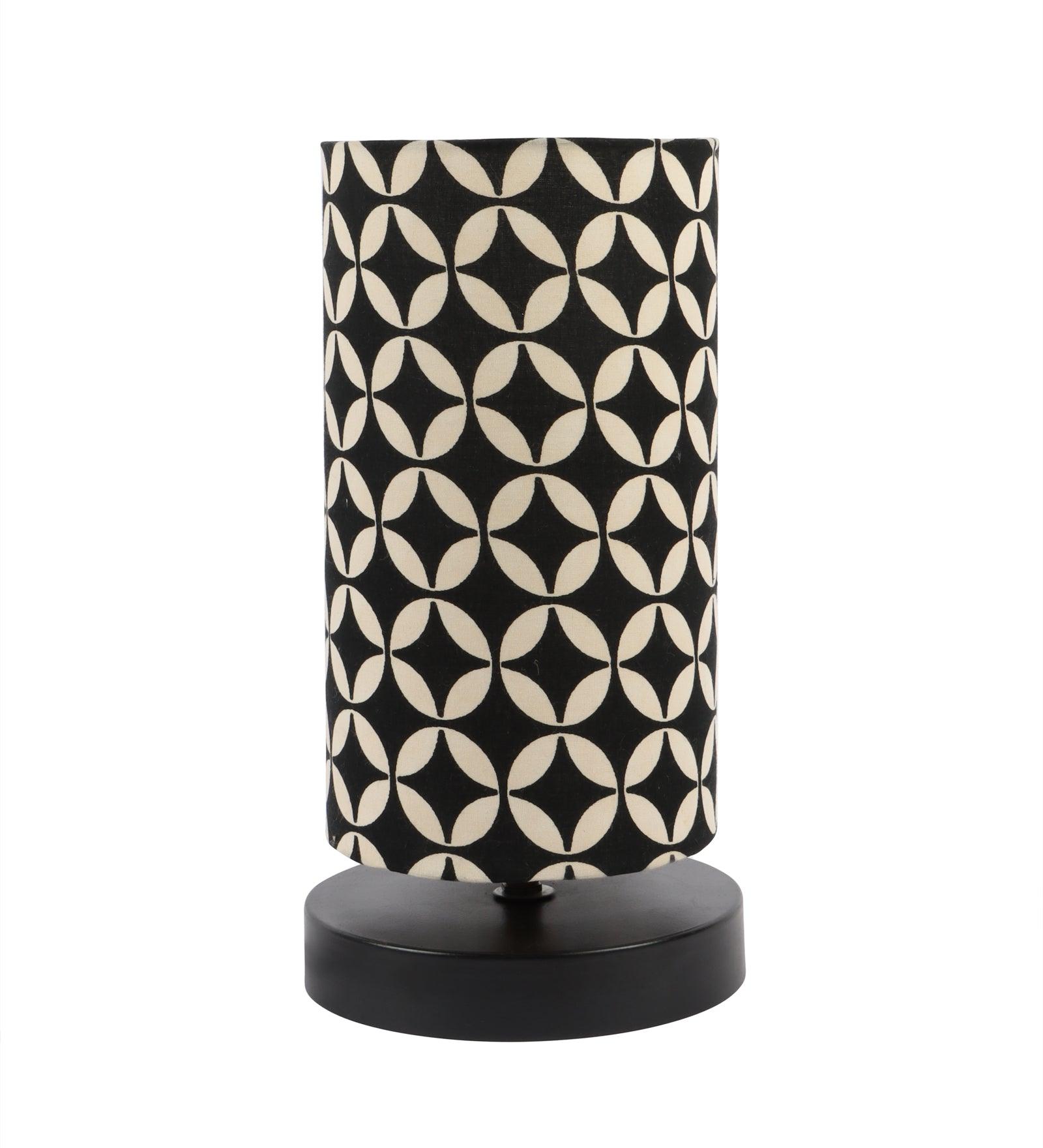 Geometric Black & White Print Shade Table Lamp With Metal Base Bed Switch Included And Bulb Not Included - WoodenTwist