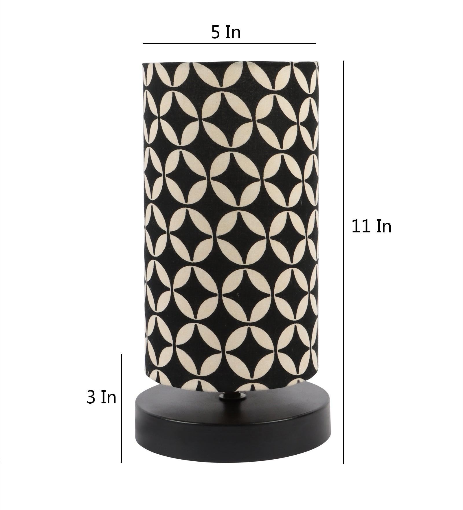 Geometric Black & White Print Shade Table Lamp With Metal Base Bed Switch Included And Bulb Not Included - WoodenTwist