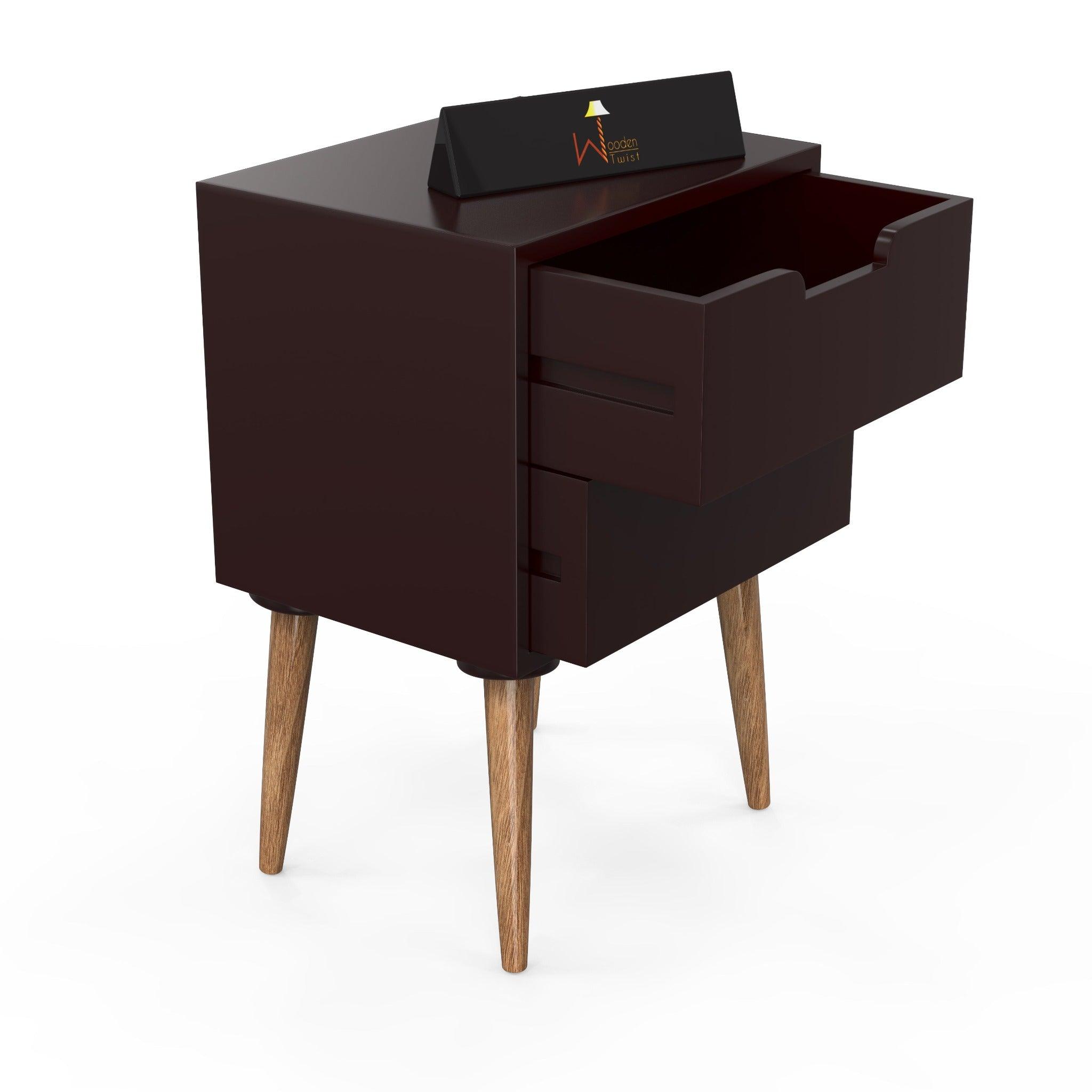 Amazing Bedside Table with Two Drawers (Brown) - WoodenTwist