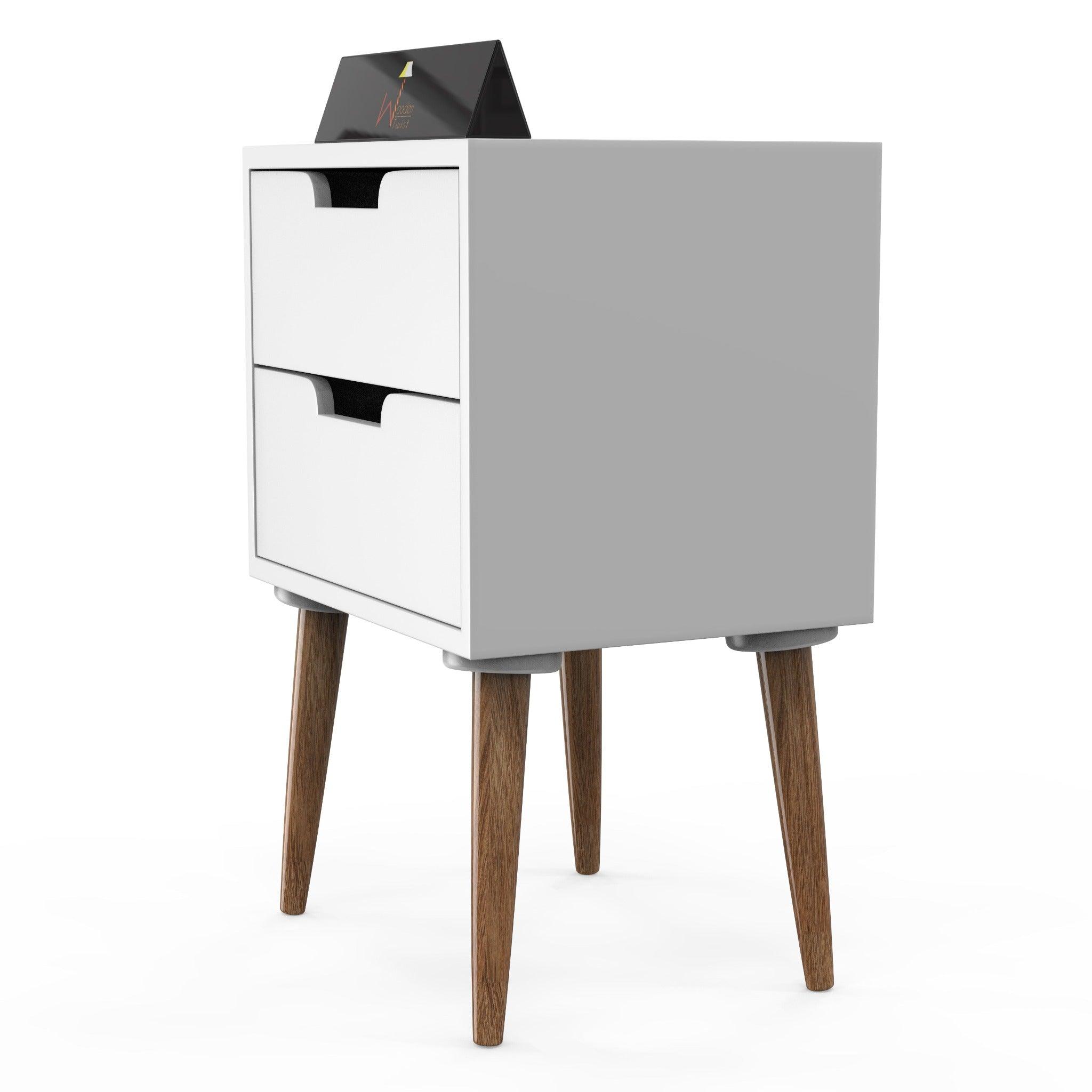 Amazing Bedside Table with Two Drawers (White) - WoodenTwist