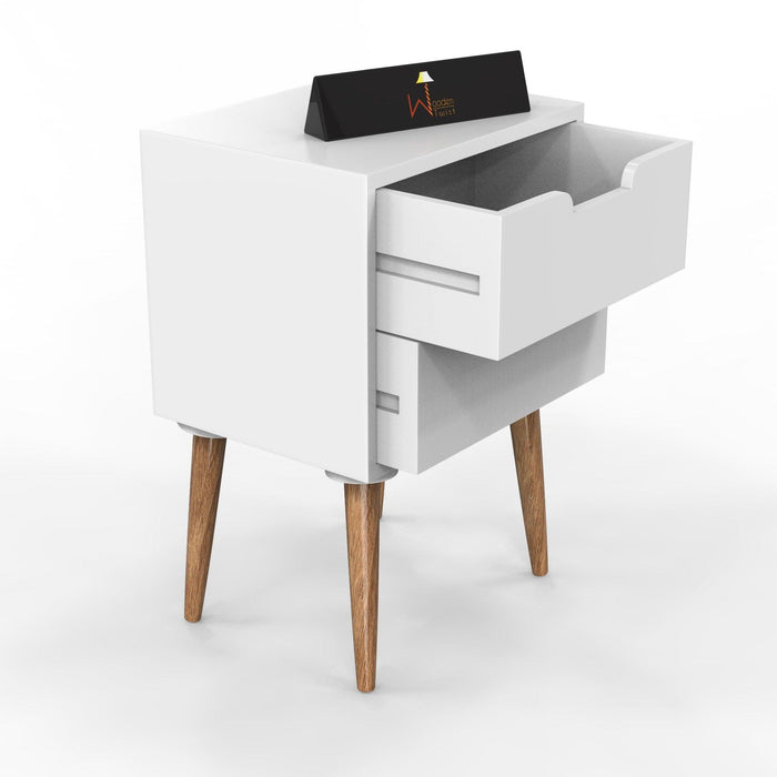 Amazing Bedside Table with Two Drawers (White) - WoodenTwist