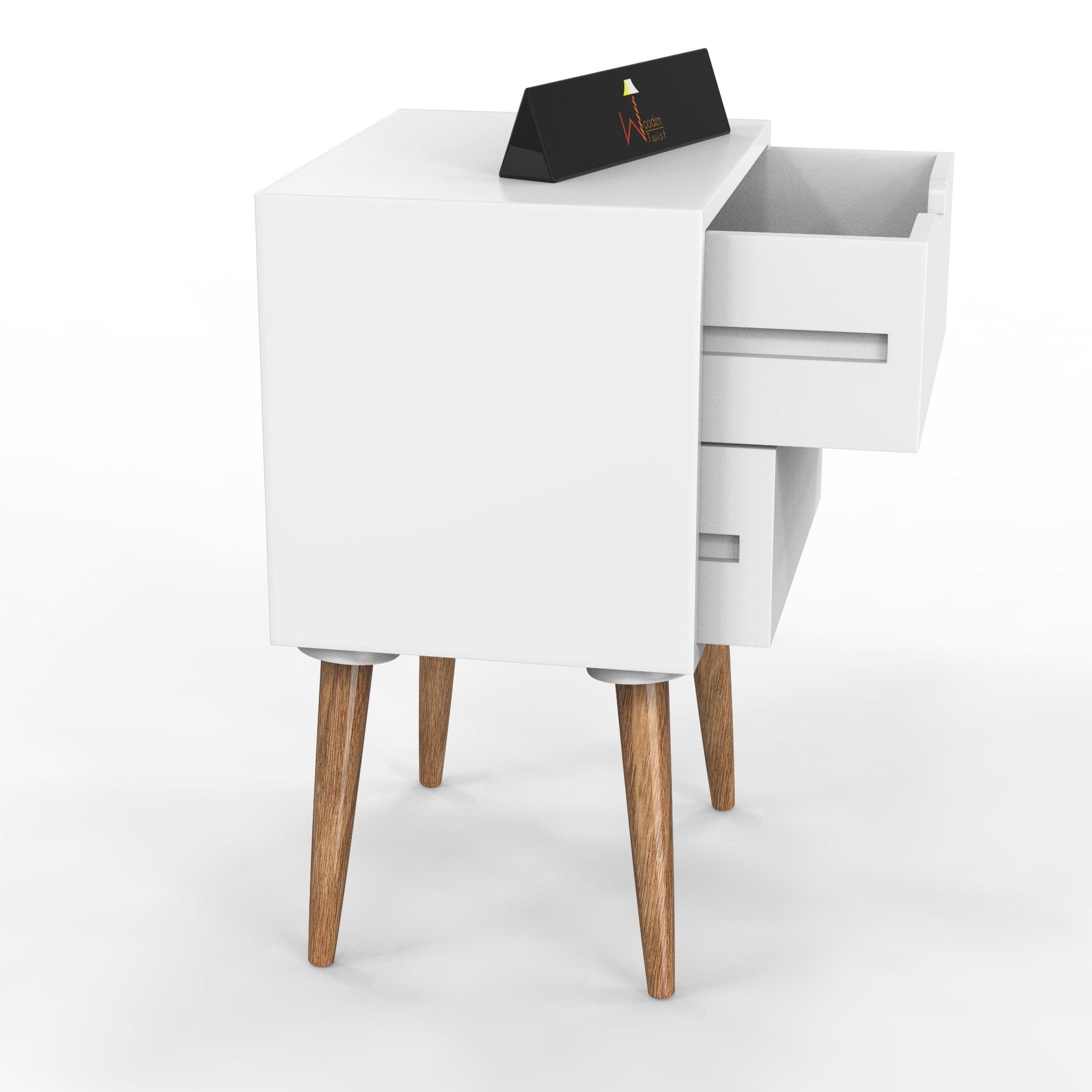 Amazing Bedside Table with Two Drawers (White) - WoodenTwist