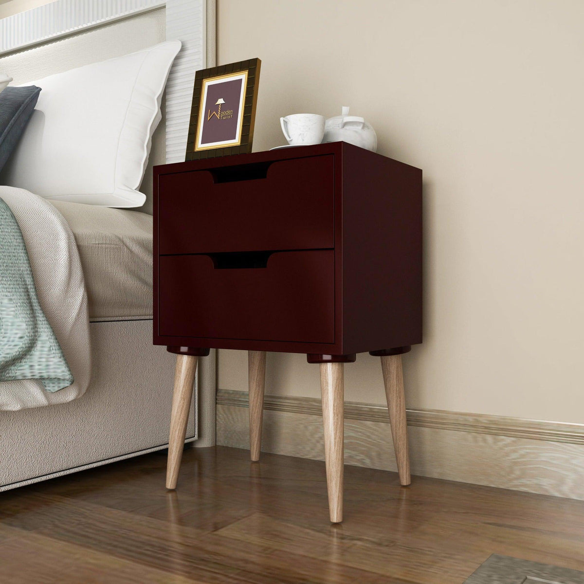 Amazing Bedside Table with Two Drawers (Brown) - WoodenTwist