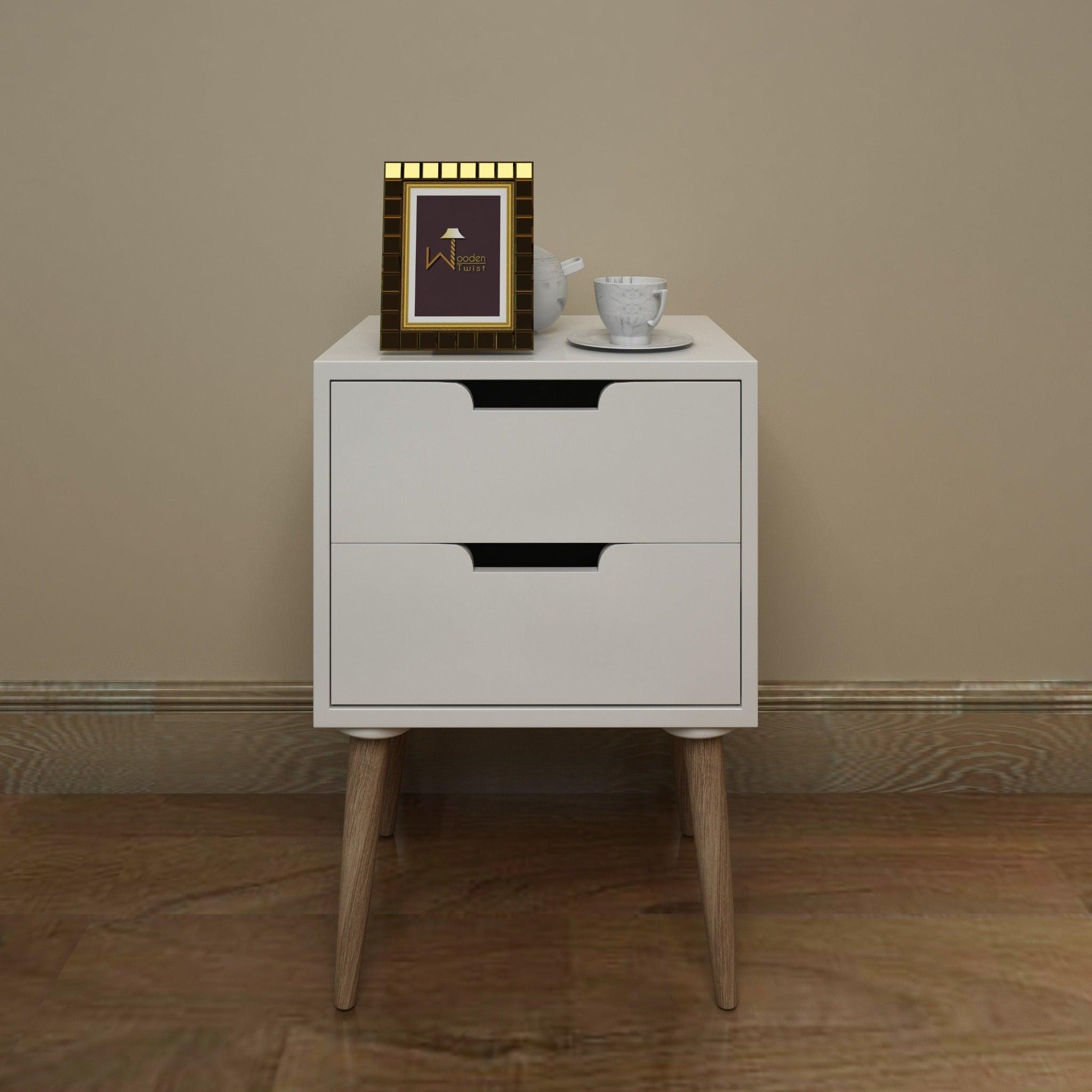 Amazing Bedside Table with Two Drawers (White) - WoodenTwist