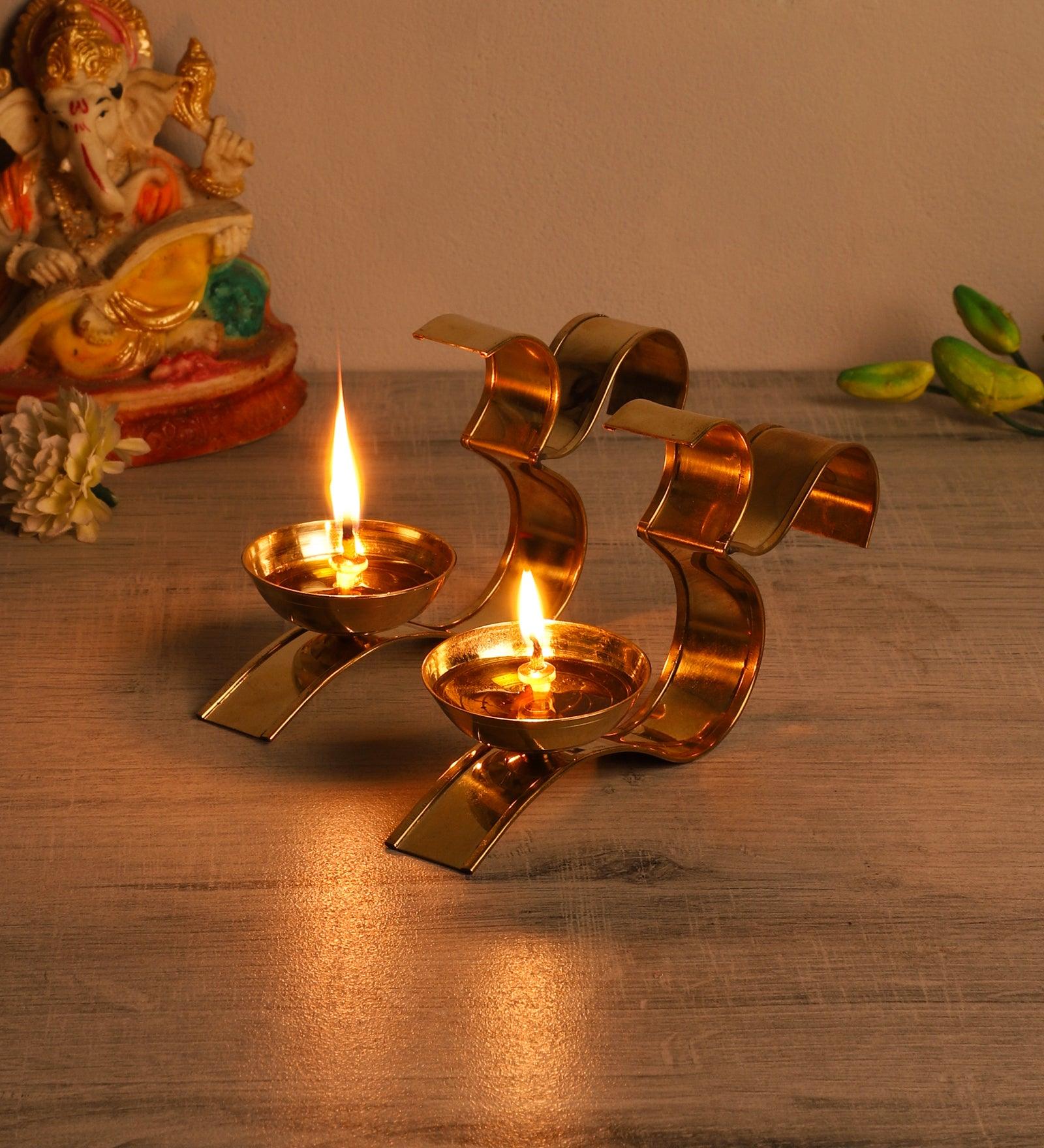 Om Akhand Brass Dia (Set of 2) - WoodenTwist