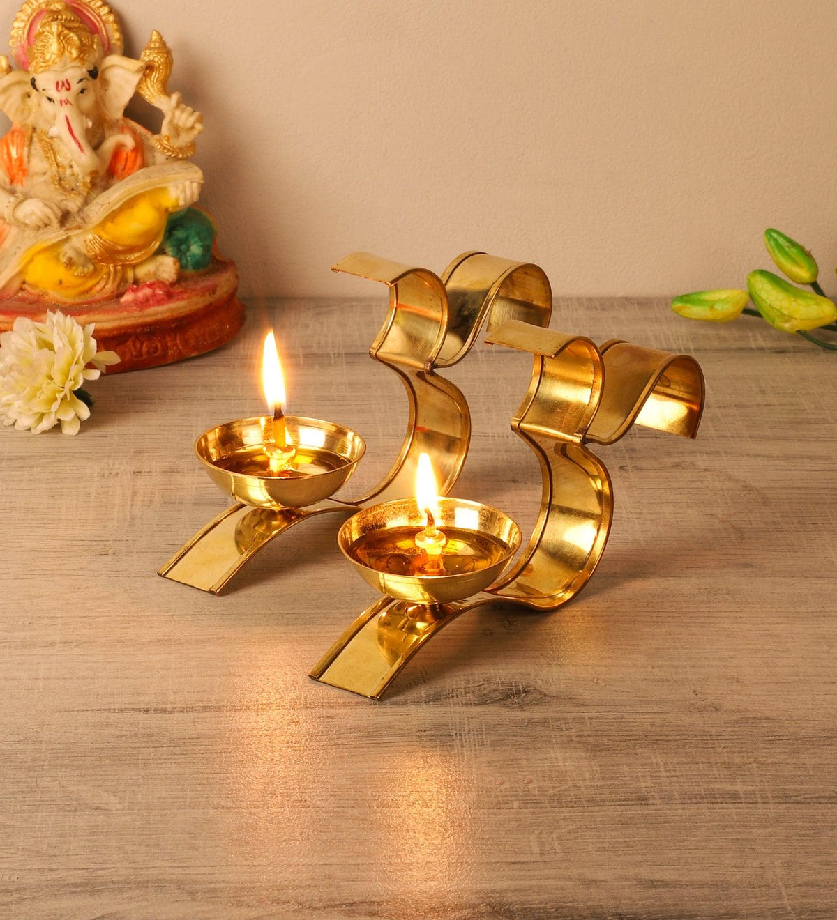 Om Akhand Brass Dia (Set of 2) - WoodenTwist