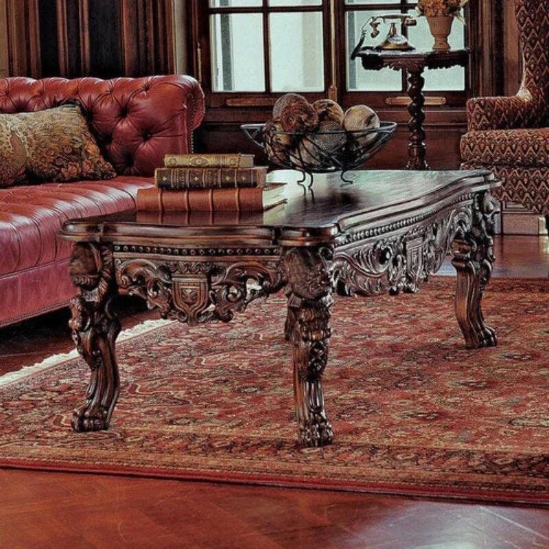 Handmade Carving Mahogany Finish Coffee Table - WoodenTwist